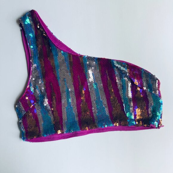 ⭐️ Sequined One Shoulder Party Top Size 8 - Picture 1 of 9